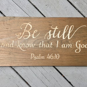 Be Still Wood Signs Bible Verse Wall Art Christian Scripture Rustic Wall Decor Country Vintage Decor Carved Engraved Plaque Wooden Wall Art image 3