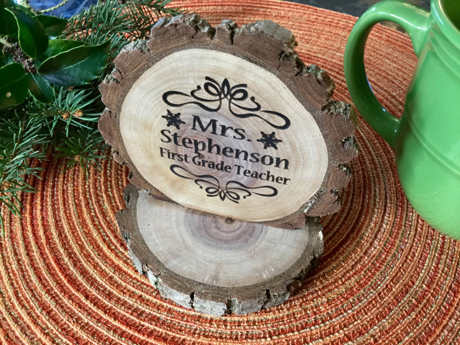 Custom Teacher Gift Personalized Desk Plaque Rustic Wood Slice Etsy