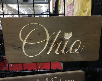 Wood Ohio Sign Souvenir Gift Sign State of Ohio Wall Decor Made in Ohio Carved Wooden Home Decor Engraved Wall Art