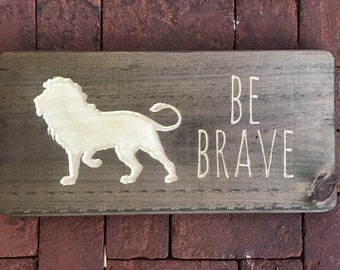 Boys Lion Room Decor Be Brave Animal Jungle Safari Wood Wall Art Quote Saying Carved Picture Signs