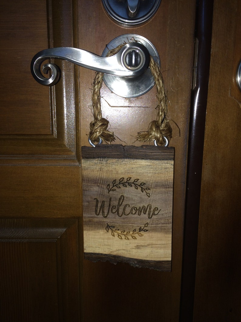 Doorknob Sign Wood Welcome Sign Custom Door Knob hanger Sign | Etsy