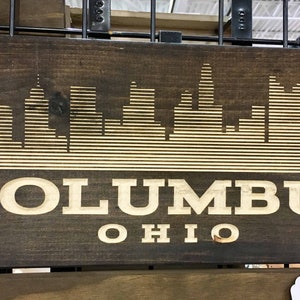 Columbus Ohio Souvenir Gift Sign Skyline City Columbus Wood Sign for Wall Carved 9"x19" Cbus Retro Columbus Vintage Style Wooden Sign