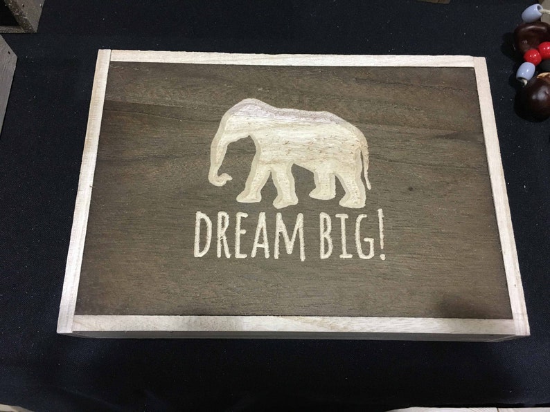 Box Sign With E Desk Signs Dream Big Elephant Cute Wooden Image 0