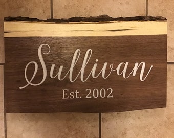 Custom live edge sign with last name and established date white words | custom bible scripture sign | live edge sign | Bible verse sign