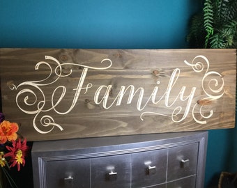 Large "Family" Wood Signs Sayings Personalized Signs Wood for Wedding Home Decor Wooden Farmhouse Quote Rustic Country Barn Engraved Carved