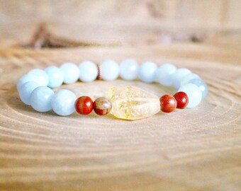 COURAGE wrist mala bracelet, Ethical genuine aquamarine and citrine yoga bracelet, yoga inspired bracelet, gift for yogi,