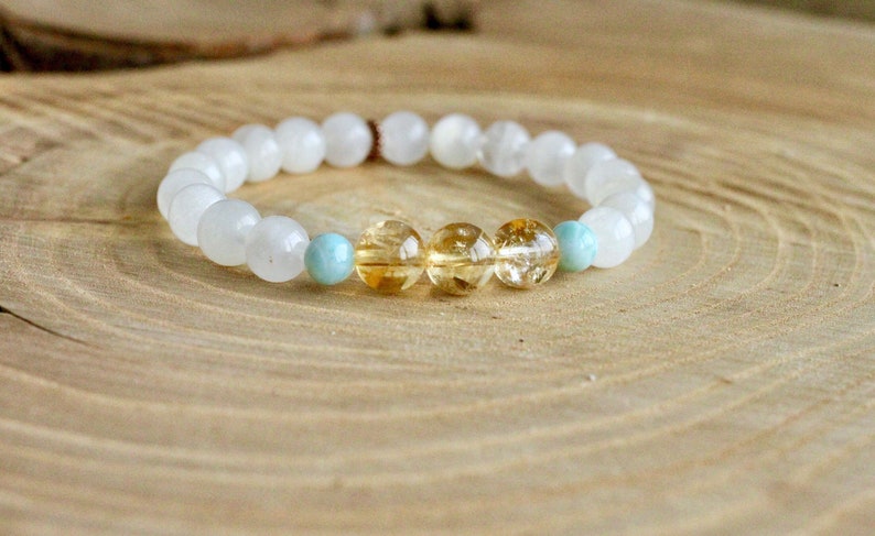 GODDESS Bracelet, Moonstone Mala Bracelet, Mala Bracelet, Yoga bracelet, healing bracelet, citrine bracelet, Larimar bracelet, yoga jewelry 画像 2