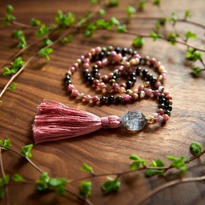 PROTECTIVE Tourmaline mala bead necklace, ethical gemstone hand knotted meditation beads, handcrafted mala for protection