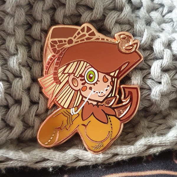 Scarecrow enamel pin, Halloween enamel pin, monster girl pin, cute pin, copper enamel pin, hard enamel, quirky pin, two post pin, witch hat