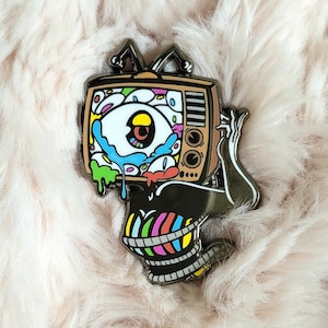 Monster girl pin, Television monster girl, halloween pin, TV girl, TV head monster girl pin, pin up girl pin, sexy pin, multiple eyes image 1