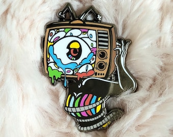 Monster girl pin, Television monster girl, halloween pin, TV girl, TV head monster girl pin, pin up girl pin, sexy pin, multiple eyes