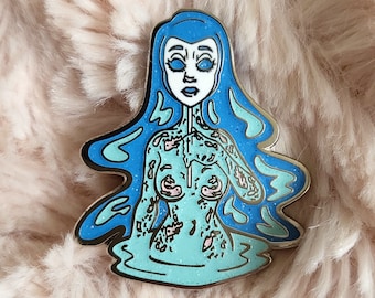 Monster girl enamel pin, water spirit, spooky pin, halloween pin, glitter hard enamel pin, pin up girl, water enamel pin, eerie pin, creepy
