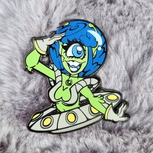 Alien enamel pin, alien girl pin, halloween pin, pin up alien lapel pin, spoopy pin, ufo pin, paranormal hard enamel pin, monster girl pin image 1