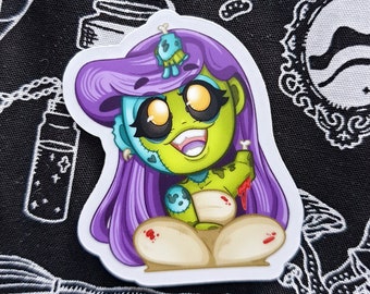 Zombie sticker, monster girl sticker, frankenstein sticker, halloween vinyl sticker, zombie girl, horror sticker, cute, chibi, undead girl