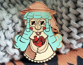 Haunted Doll Enamel Pin, Witch enamel pin, paranormal pin, occult enamel pin, hard enamel pin, cute doll, spooky, creepy doll, horror pin