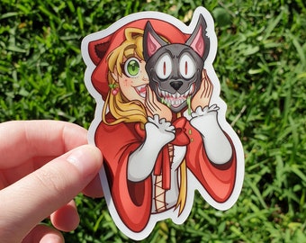 Red riding hood sticker, Halloween sticker, vinyl sticker, clear transparent sticker, large sticker, spooky sticker, horror sticker