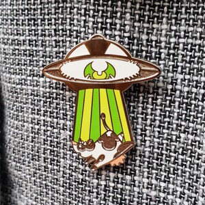 UFO Enamel Pin, Area 51, Alien hard enamel pin, abduction, paranormal pin, occult pin, horror enamel pin, cute cow, spooky pin, creepy pin image 5