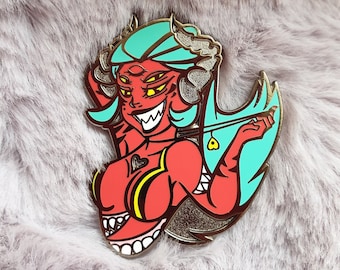 Demon enamel pin, monster girl, succubus, evil woman, halloween pin, hard enamel, pin up, sexy pin, recessed metal, occult, horror pin