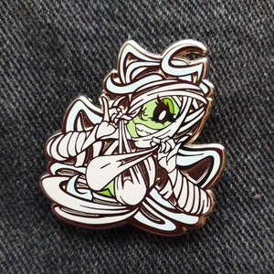 mummy enamel pin, pin up, silver enamel pin, monster girl pin, recessed metal, halloween pin, spooky pin, horror pin, sexy pi, ancient mummy image 1