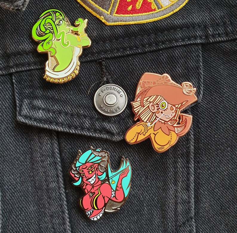 Scarecrow enamel pin, Halloween enamel pin, monster girl pin, cute pin, copper enamel pin, hard enamel, quirky pin, two post pin, witch hat image 2