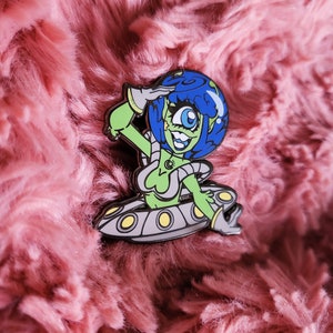 Alien enamel pin, alien girl pin, halloween pin, pin up alien lapel pin, spoopy pin, ufo pin, paranormal hard enamel pin, monster girl pin image 2