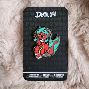 Demon enamel pin, monster girl, succubus, evil woman, halloween pin, hard enamel, pin up, sexy pin, recessed metal, occult, horror pin image 4