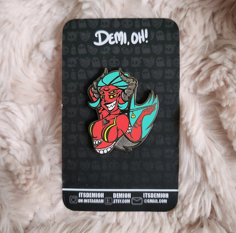 Demon enamel pin, monster girl, succubus, evil woman, halloween pin, hard enamel, pin up, sexy pin, recessed metal, occult, horror pin image 4