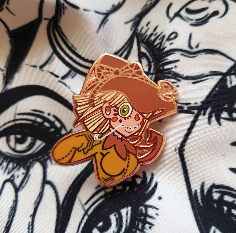 Scarecrow enamel pin, Halloween enamel pin, monster girl pin, cute pin, copper enamel pin, hard enamel, quirky pin, two post pin, witch hat image 9