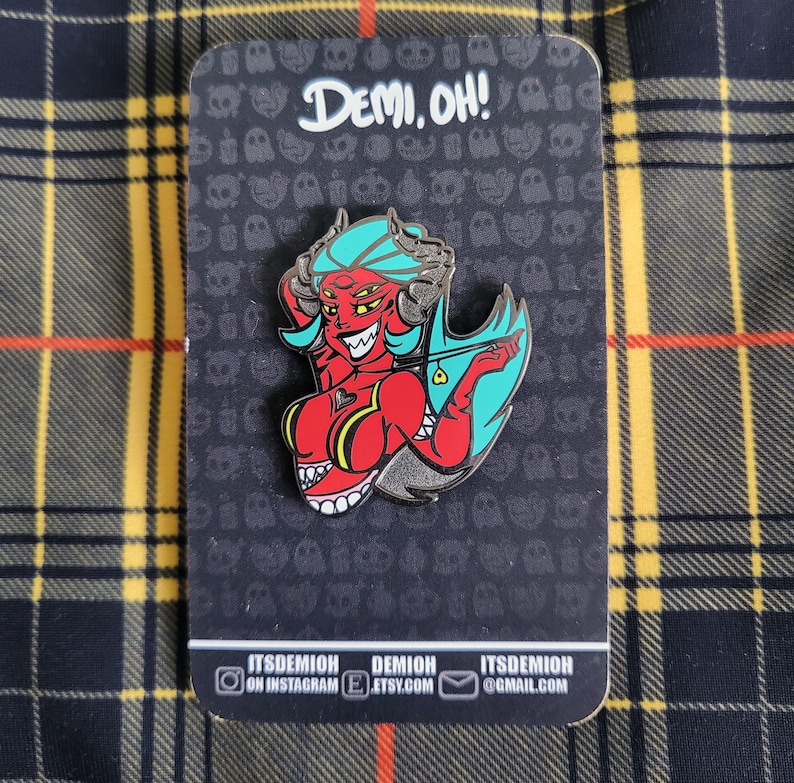 Demon enamel pin, monster girl, succubus, evil woman, halloween pin, hard enamel, pin up, sexy pin, recessed metal, occult, horror pin image 10