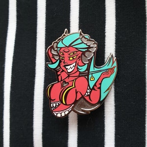 Demon enamel pin, monster girl, succubus, evil woman, halloween pin, hard enamel, pin up, sexy pin, recessed metal, occult, horror pin image 9