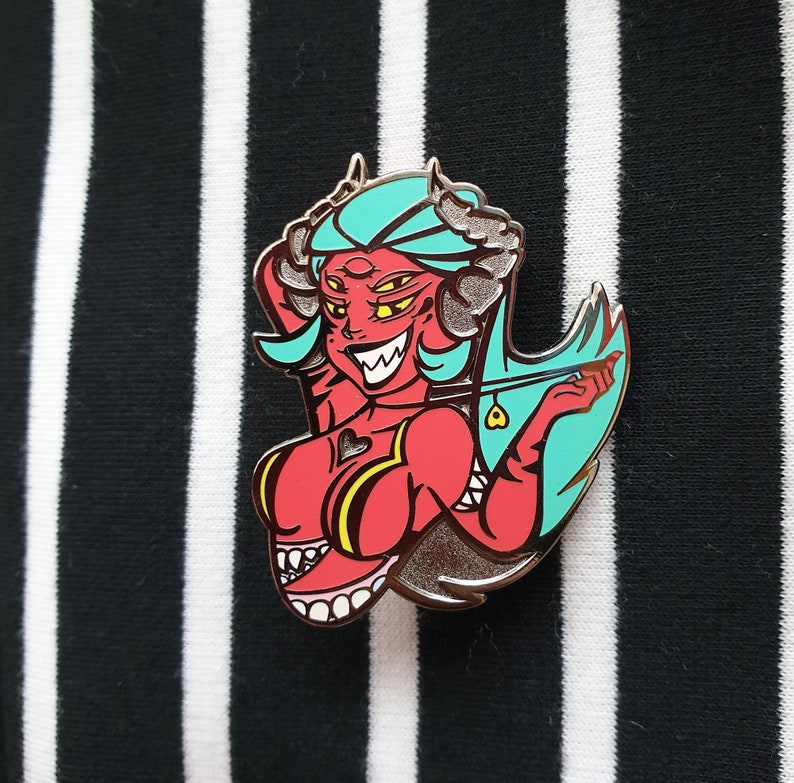 Demon enamel pin, monster girl, succubus, evil woman, halloween pin, hard enamel, pin up, sexy pin, recessed metal, occult, horror pin image 9