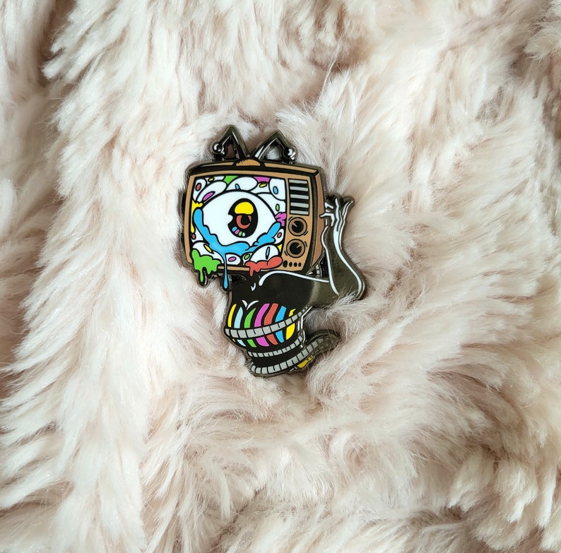 Monster girl pin, Television monster girl, halloween pin, TV girl, TV head monster girl pin, pin up girl pin, sexy pin, multiple eyes image 1