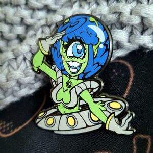 Alien enamel pin, alien girl pin, halloween pin, pin up alien lapel pin, spoopy pin, ufo pin, paranormal hard enamel pin, monster girl pin image 5