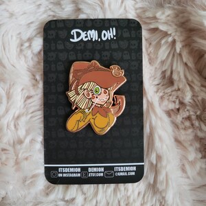 Scarecrow enamel pin, Halloween enamel pin, monster girl pin, cute pin, copper enamel pin, hard enamel, quirky pin, two post pin, witch hat image 10