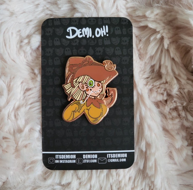 Scarecrow enamel pin, Halloween enamel pin, monster girl pin, cute pin, copper enamel pin, hard enamel, quirky pin, two post pin, witch hat image 10