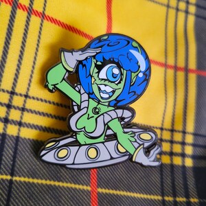 Alien enamel pin, alien girl pin, halloween pin, pin up alien lapel pin, spoopy pin, ufo pin, paranormal hard enamel pin, monster girl pin image 8