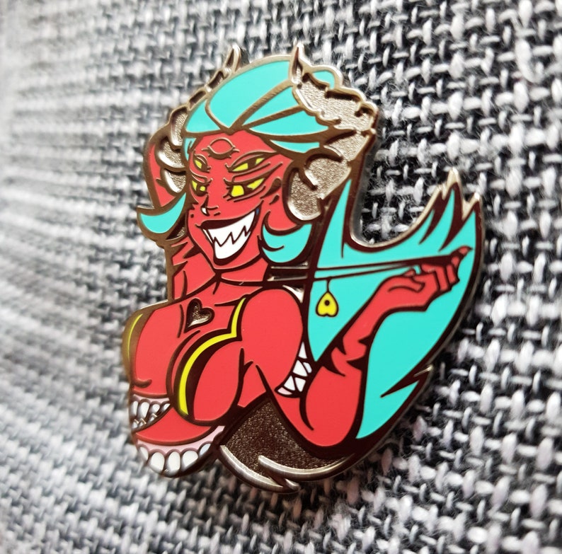 Demon enamel pin, monster girl, succubus, evil woman, halloween pin, hard enamel, pin up, sexy pin, recessed metal, occult, horror pin image 3