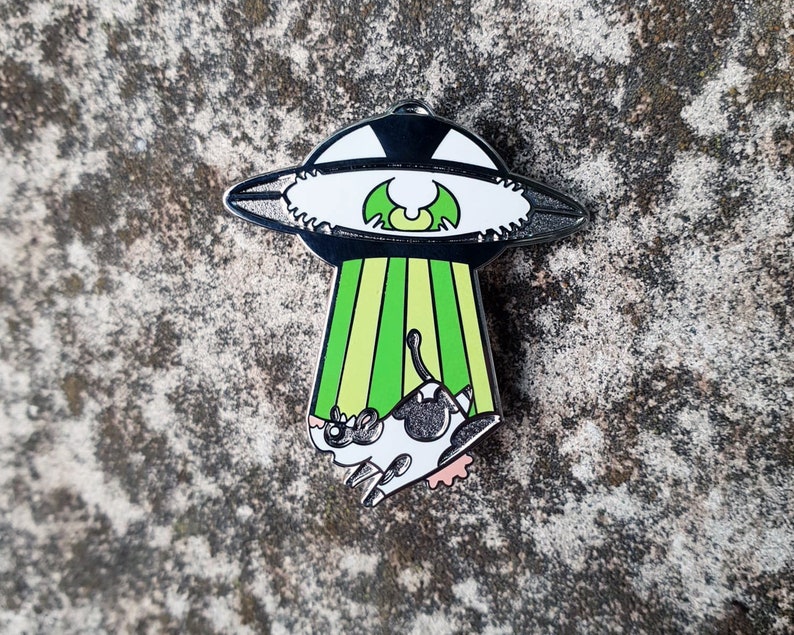 UFO Enamel Pin, Area 51, Alien hard enamel pin, abduction, paranormal pin, occult pin, horror enamel pin, cute cow, spooky pin, creepy pin image 10