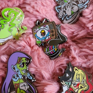 Monster girl pin, Television monster girl, halloween pin, TV girl, TV head monster girl pin, pin up girl pin, sexy pin, multiple eyes image 8