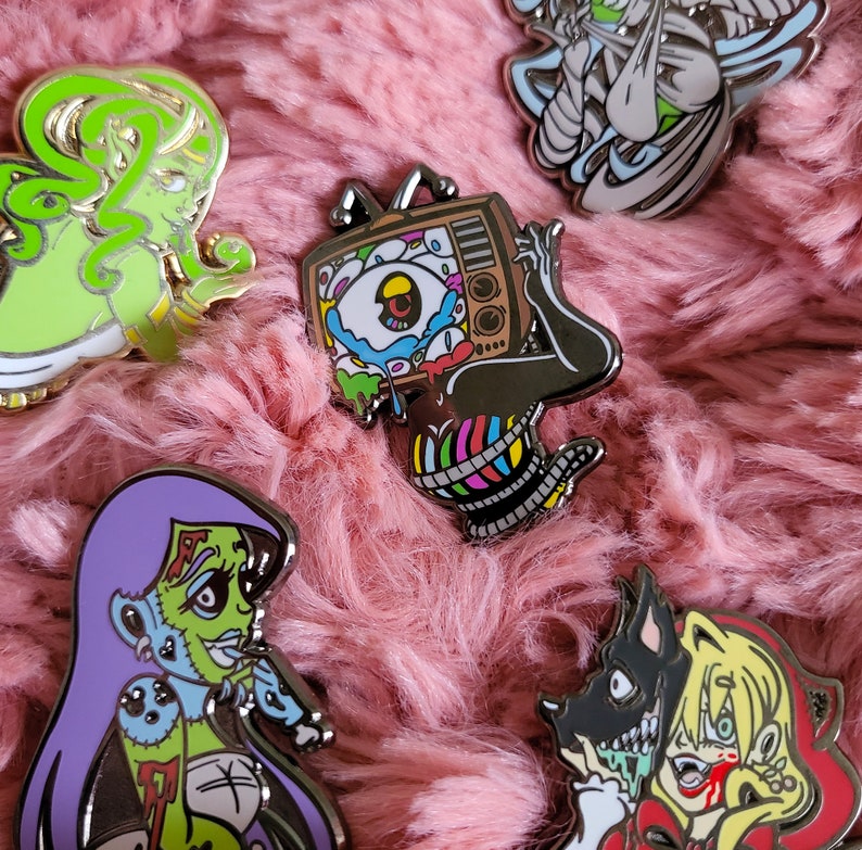 Monster girl pin, Television monster girl, halloween pin, TV girl, TV head monster girl pin, pin up girl pin, sexy pin, multiple eyes image 8