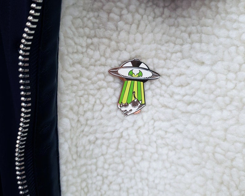 UFO Enamel Pin, Area 51, Alien hard enamel pin, abduction, paranormal pin, occult pin, horror enamel pin, cute cow, spooky pin, creepy pin image 9