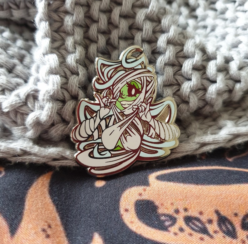 mummy enamel pin, pin up, silver enamel pin, monster girl pin, recessed metal, halloween pin, spooky pin, horror pin, sexy pi, ancient mummy image 8