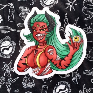 Demon sticker, halloween sticker, devil sticker, vinyl sticker, pin up sticker, horror sticker, spooky sticker, sexy sticker, waterproof