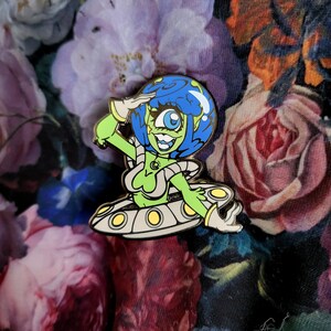 Alien enamel pin, alien girl pin, halloween pin, pin up alien lapel pin, spoopy pin, ufo pin, paranormal hard enamel pin, monster girl pin image 10