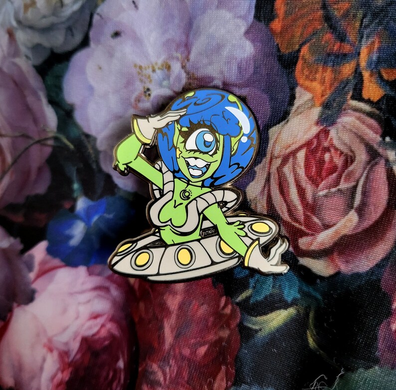 Alien enamel pin, alien girl pin, halloween pin, pin up alien lapel pin, spoopy pin, ufo pin, paranormal hard enamel pin, monster girl pin image 10