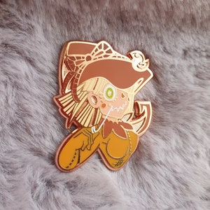 Scarecrow enamel pin, Halloween enamel pin, monster girl pin, cute pin, copper enamel pin, hard enamel, quirky pin, two post pin, witch hat image 5