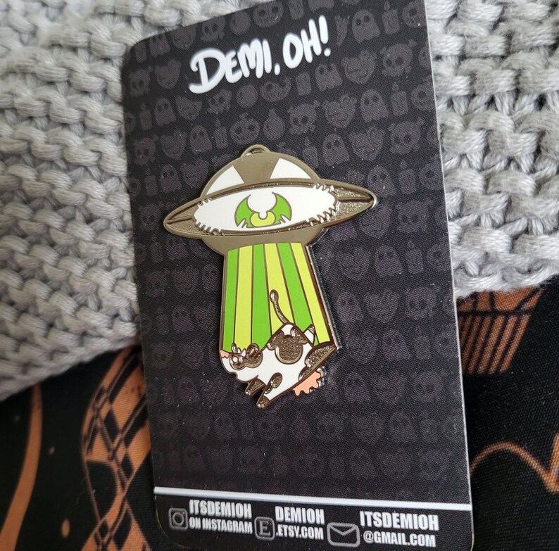 UFO Enamel Pin, Area 51, Alien hard enamel pin, abduction, paranormal pin, occult pin, horror enamel pin, cute cow, spooky pin, creepy pin image 7