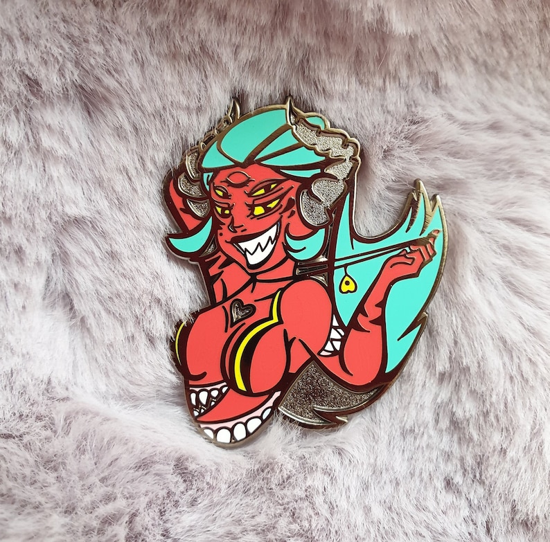 Demon enamel pin, monster girl, succubus, evil woman, halloween pin, hard enamel, pin up, sexy pin, recessed metal, occult, horror pin image 1