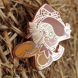 Scarecrow enamel pin, Halloween enamel pin, monster girl pin, cute pin, copper enamel pin, hard enamel, quirky pin, two post pin, witch hat image 7