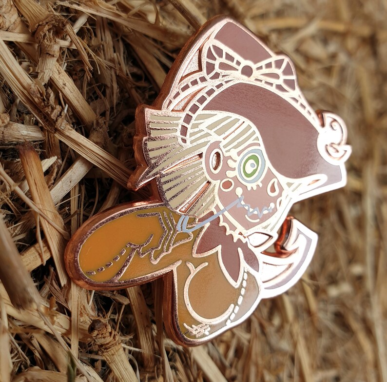 Scarecrow enamel pin, Halloween enamel pin, monster girl pin, cute pin, copper enamel pin, hard enamel, quirky pin, two post pin, witch hat image 7